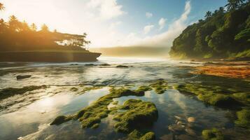 Ancient pura ulun danu bratan, besakih or famous hindu temple and tourist in bali island at sunrise concept by AI Generated photo