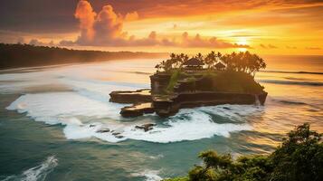 Ancient pura ulun danu bratan, besakih or famous hindu temple and tourist in bali island at sunrise concept by AI Generated photo