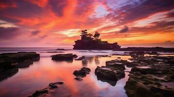 antiguo pura ulun danu bratán, besakih o famoso hindú templo y turista en bali isla a amanecer concepto por ai generado foto