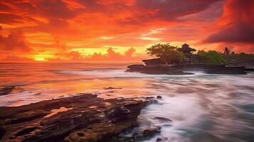 Ancient pura ulun danu bratan, besakih or famous hindu temple and tourist in bali island at sunrise concept by AI Generated photo