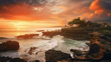 Ancient pura ulun danu bratan, besakih or famous hindu temple and tourist in bali island at sunrise concept by AI Generated photo