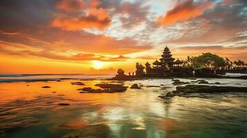 Ancient pura ulun danu bratan, besakih or famous hindu temple and tourist in bali island at sunrise concept by AI Generated photo