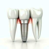 Close up of a dental tooth implant or healthy human teeth. White enamel and dental implants surgery concept by AI Generated photo