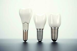 Close up of a dental tooth implant or healthy human teeth. White enamel and dental implants surgery concept by AI Generated photo