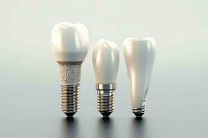 Close up of a dental tooth implant or healthy human teeth. White enamel and dental implants surgery concept by AI Generated photo