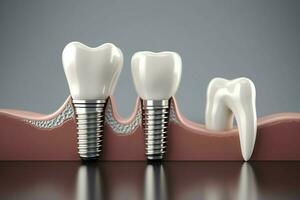 Close up of a dental tooth implant or healthy human teeth. White enamel and dental implants surgery concept by AI Generated photo