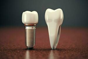 Close up of a dental tooth implant or healthy human teeth. White enamel and dental implants surgery concept by AI Generated photo