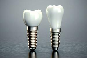 Close up of a dental tooth implant or healthy human teeth. White enamel and dental implants surgery concept by AI Generated photo