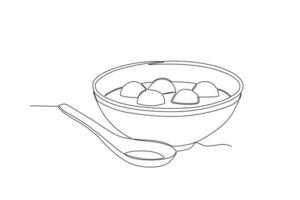 un cuenco de tangyuan y un cuchara vector