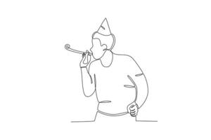 A man blows a trumpet excitedly vector