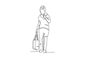 A migrant woman carrying a bag vector