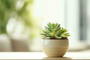 Potted succulent plant gasteria or small cactus with copy space. Home gardening and minimalist plant concept by AI Generated photo