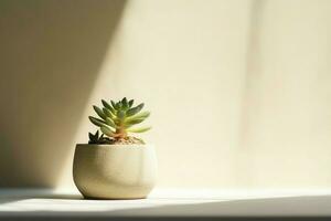 Potted succulent plant gasteria or small cactus with copy space. Home gardening and minimalist plant concept by AI Generated photo