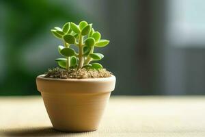 Potted succulent plant gasteria or small cactus with copy space. Home gardening and minimalist plant concept by AI Generated photo