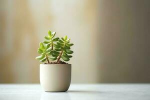 Potted succulent plant gasteria or small cactus with copy space. Home gardening and minimalist plant concept by AI Generated photo