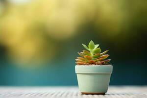 Potted succulent plant gasteria or small cactus with copy space. Home gardening and minimalist plant concept by AI Generated photo