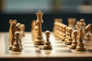 Chessboard with business strategy, tactic and competition of a chess game. Business and leadership concept by AI Generated photo