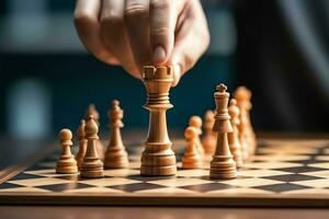 Chessboard with business strategy, tactic and competition of a chess game. Business and leadership concept by AI Generated photo