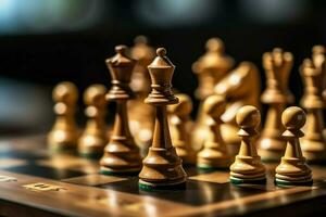 Chessboard with business strategy, tactic and competition of a chess game. Business and leadership concept by AI Generated photo