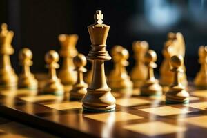 Chessboard with business strategy, tactic and competition of a chess game. Business and leadership concept by AI Generated photo
