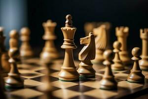 Chessboard with business strategy, tactic and competition of a chess game. Business and leadership concept by AI Generated photo