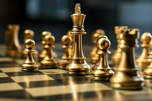 Chessboard with business strategy, tactic and competition of a chess game. Business and leadership concept by AI Generated photo