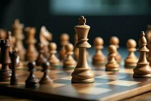 Chessboard with business strategy, tactic and competition of a chess game. Business and leadership concept by AI Generated photo