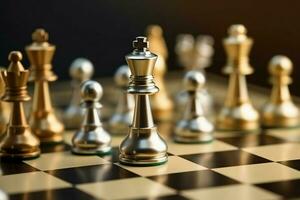 Chessboard with business strategy, tactic and competition of a chess game. Business and leadership concept by AI Generated photo