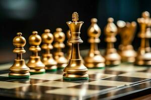 Chessboard with business strategy, tactic and competition of a chess game. Business and leadership concept by AI Generated photo