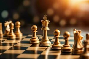 Chessboard with business strategy, tactic and competition of a chess game. Business and leadership concept by AI Generated photo