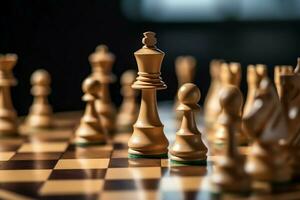 Chessboard with business strategy, tactic and competition of a chess game. Business and leadership concept by AI Generated photo