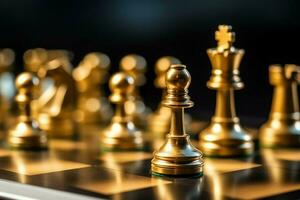 Chessboard with business strategy, tactic and competition of a chess game. Business and leadership concept by AI Generated photo