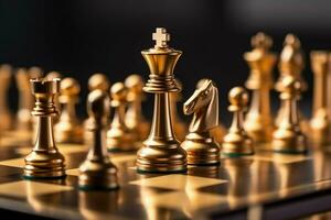 Chessboard with business strategy, tactic and competition of a chess game. Business and leadership concept by AI Generated photo