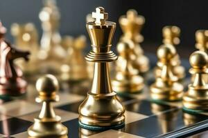 Chessboard with business strategy, tactic and competition of a chess game. Business and leadership concept by AI Generated photo