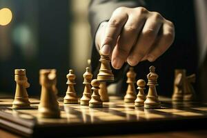 Chessboard with business strategy, tactic and competition of a chess game. Business and leadership concept by AI Generated photo