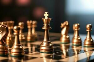 Chessboard with business strategy, tactic and competition of a chess game. Business and leadership concept by AI Generated photo