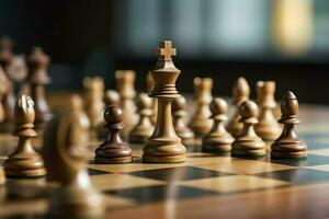 Chessboard with business strategy, tactic and competition of a chess game. Business and leadership concept by AI Generated photo