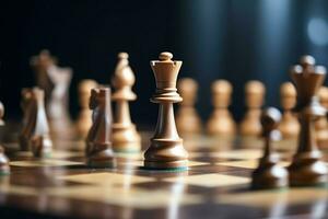 Chessboard with business strategy, tactic and competition of a chess game. Business and leadership concept by AI Generated photo