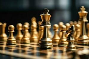 Chessboard with business strategy, tactic and competition of a chess game. Business and leadership concept by AI Generated photo