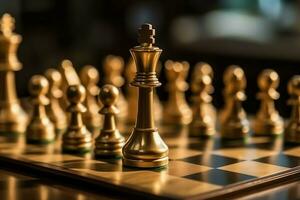 Chessboard with business strategy, tactic and competition of a chess game. Business and leadership concept by AI Generated photo
