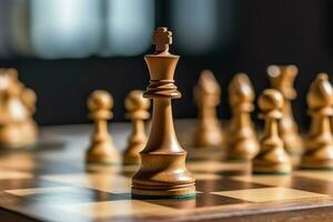 Chessboard with business strategy, tactic and competition of a chess game. Business and leadership concept by AI Generated photo