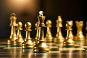 Chessboard with business strategy, tactic and competition of a chess game. Business and leadership concept by AI Generated photo