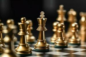 Chessboard with business strategy, tactic and competition of a chess game. Business and leadership concept by AI Generated photo