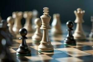 Chessboard with business strategy, tactic and competition of a chess game. Business and leadership concept by AI Generated photo