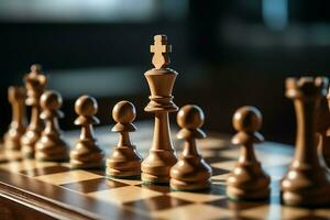 Chessboard with business strategy, tactic and competition of a chess game. Business and leadership concept by AI Generated photo