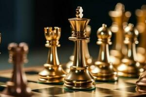 Chessboard with business strategy, tactic and competition of a chess game. Business and leadership concept by AI Generated photo