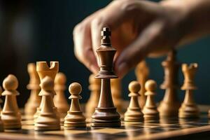 Chessboard with business strategy, tactic and competition of a chess game. Business and leadership concept by AI Generated photo