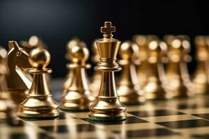 Chessboard with business strategy, tactic and competition of a chess game. Business and leadership concept by AI Generated photo