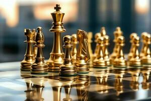 Chessboard with business strategy, tactic and competition of a chess game. Business and leadership concept by AI Generated photo