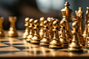Chessboard with business strategy, tactic and competition of a chess game. Business and leadership concept by AI Generated photo